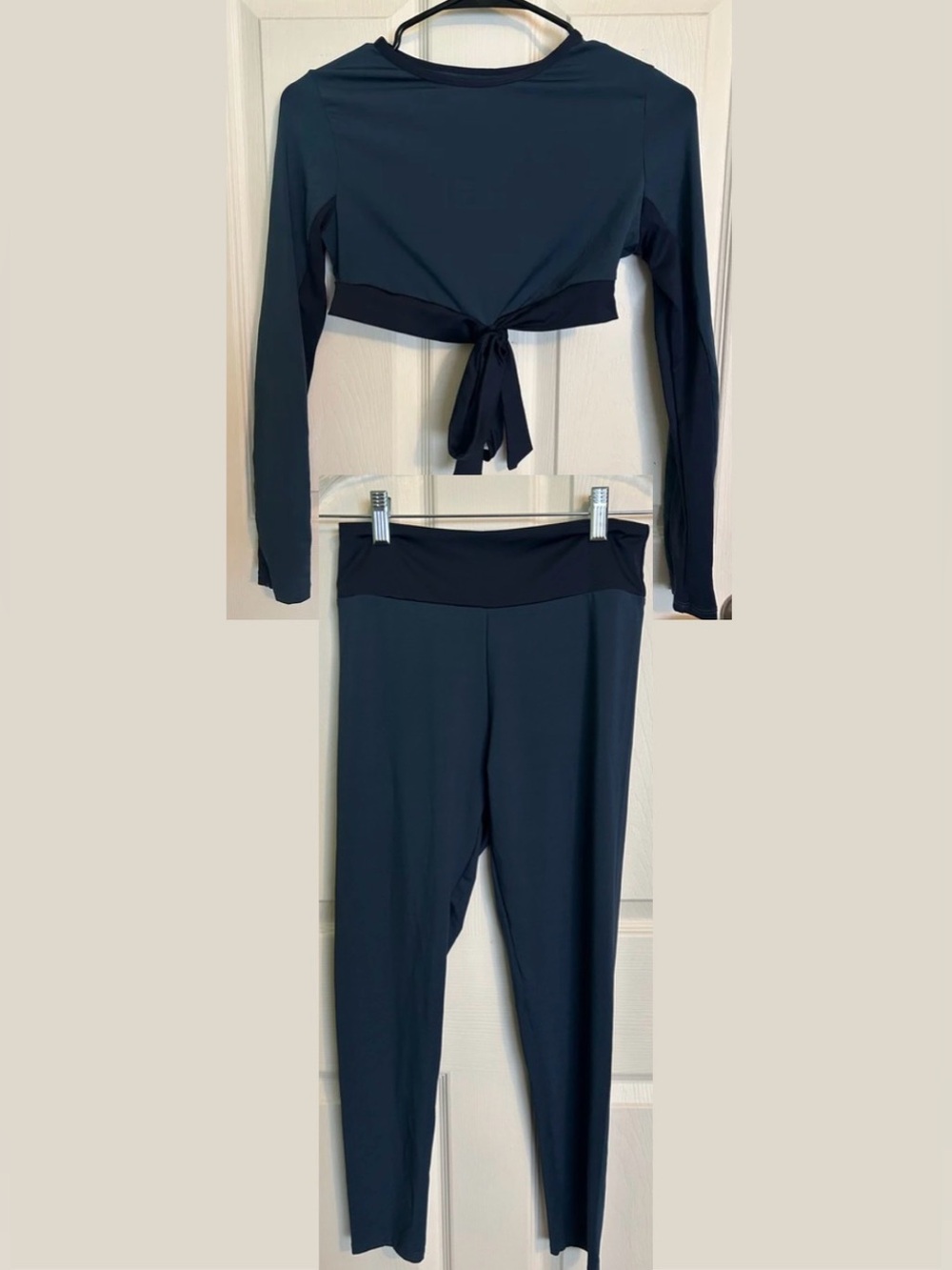 Women’s High-Waist Performance Leggings & Tie-Back Crop Top Matching Set - Navy